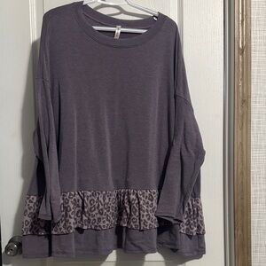 Emerald Lavender Leopard Ruffle Blouse